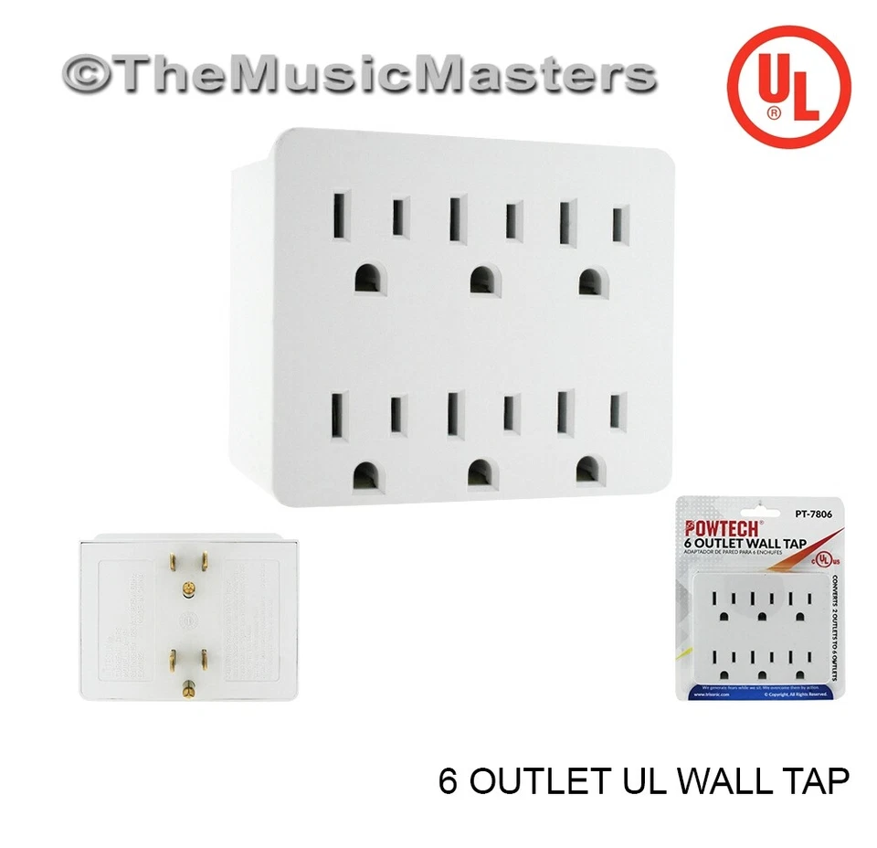 Electrical Socket 6-Way Power Splitter Tap 6 Outlet AC Wall Plug Adapter Cover - Image 2 of 4