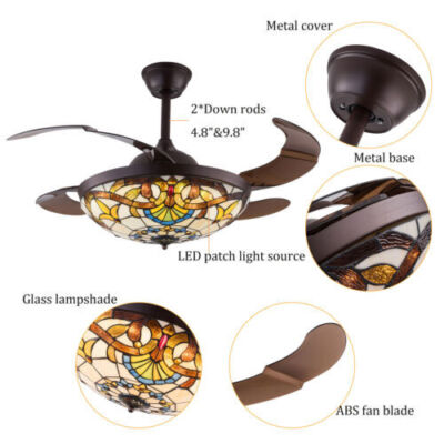 42 Inch Ceiling Fan Light Tiffany Style Chandelier Fan Lamp w/ Remote Fandelier!