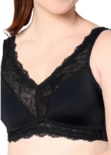 Breezies~Soft Support Lace Wirefree Bra~1X~Black~A676780~No Padding