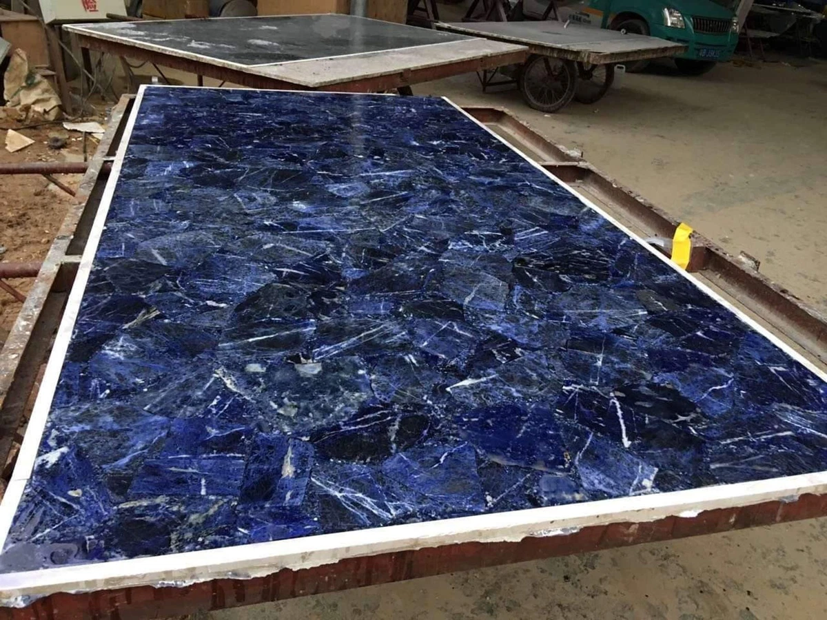 Blue marble shop table top