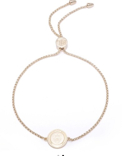$38 Lauren Ralph Lauren gold tone Green logo pendant slider bracelet 11" Bs52 - Picture 2 of 2
