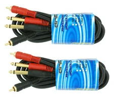 2 PACK 6 FT DUAL 1/4" TS MONO MALE PLUG TO 2 RCA MALE JACK SHIELDED AUDIO CABLE