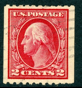 USA-1914-Washington-2-Perf-10-Horz-Coil-SL-Wmk-Flat-Scott-442-Type-1-VFU-Z974