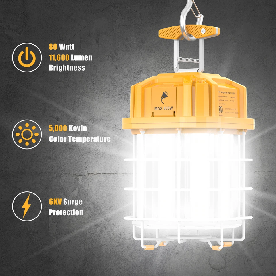 Luz de trabalho temporária LED 100 watts - 14.500 lúmens luzes de construção vinculáveis 5000K - Imagem 2 de 4