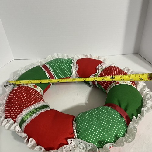 Vintage Handmade Fabric Christmas Wreath Patchwork Stuffed Puffy Retro 80s 16" - Picture 4 of 5