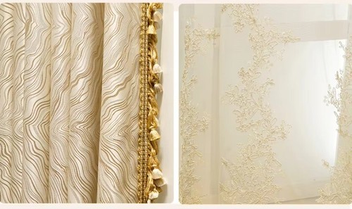 European High-grade Jacquard Lace Stitching Blackout Curtains for Living Room - Picture 18 of 27