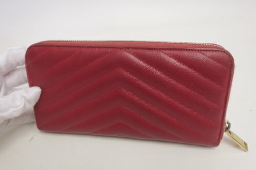 Authentic YSL Saint Laurent Leather V stitch Zip Around Long Wallet #30968 - Picture 6 of 20