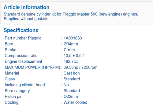 Piaggio MP3 X10 Fuoco Scarabeo Beverly 500 engine cylinder piston 1A001833 - Picture 2 of 12