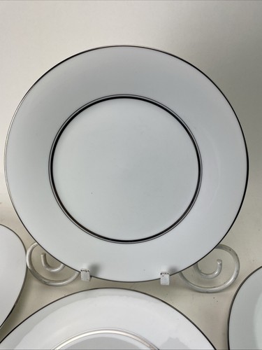 4 Beautiful Noritake China GALAXY Dinner Plates 10 1/2" White w Platinum Rings - Picture 2 of 4