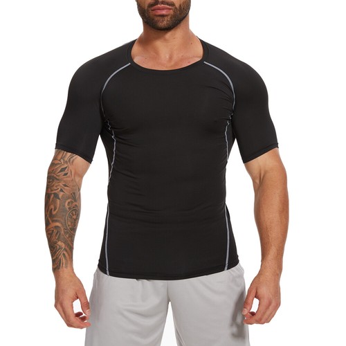 Men Short/Long Sleeve Compression Shirt Base Layer Tight Tops Sports Fitness Gym - Picture 20 of 35