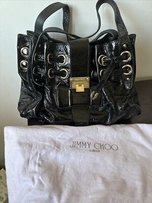 Jimmy Choo Black Patent Leather Ramona Shoulder Bag | eBay