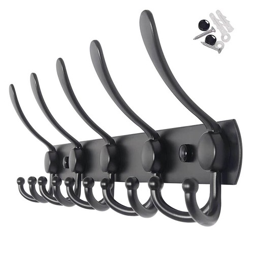 Wall Mounted Coat Rack 5 Tri Hooks Heavy Duty Stainless Steel Metal Coat Hooks - Picture 4 of 10