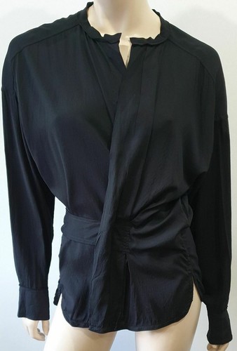 Camicia blusa plissettata ISABEL MARANT nera DORCEY misto seta e lana 38 UK10 - Foto 2 di 11