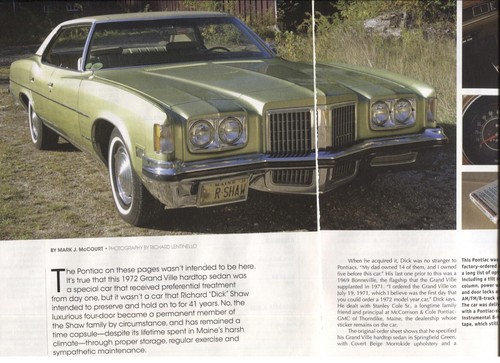 1972 PONTIAC GRAND VILLE 4 DR HARDTOP 4 page Color Article