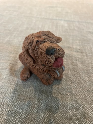 Bernhardiner braun Ton Hund Figur signiert vom Künstler 4" x 3" Sammlerstück - Bild 2 von 7