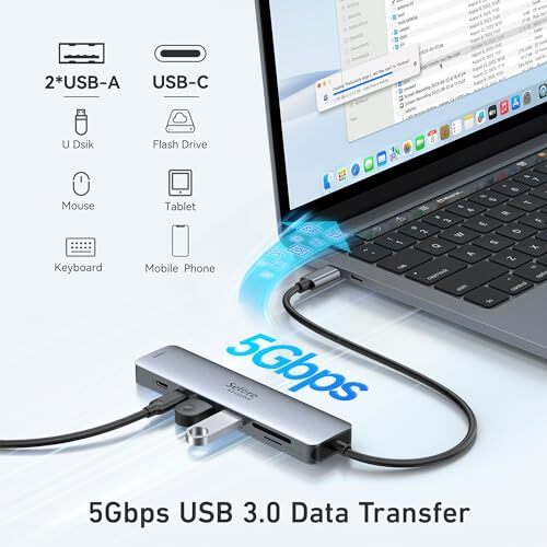 USB C Hub HDMI Adapter for MacBook Pro/Air, 7 in 1 USB C Dongle with HDMI, - Picture 6 of 7