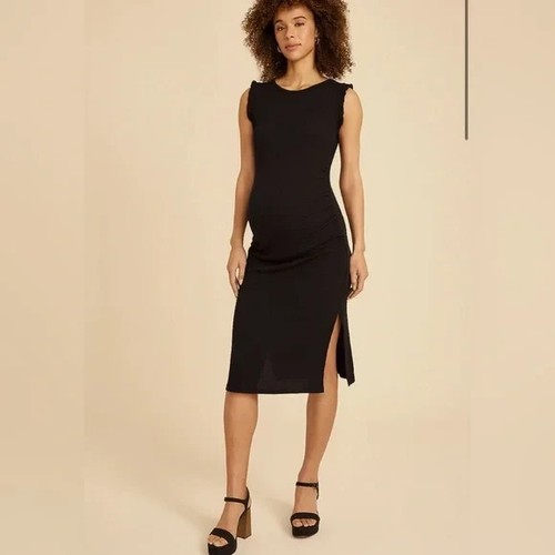 Ribbed Ruffle Shoulder Midi Maternity Dress, size L, $39 Retail - NWT