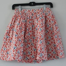 NWT Bonpoint Suzon A Line Pleated Skirt White Blue Red Poppy Print Cotton 12
