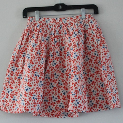 NWT Bonpoint Suzon A Line Pleated Skirt White Blue Red Poppy Print Cotton 12 - Picture 1 of 7