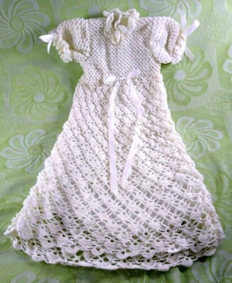 Handmade Baby Girl Baptismal Christening Gown White Yarn Crochet Knit 32 Long Ebay