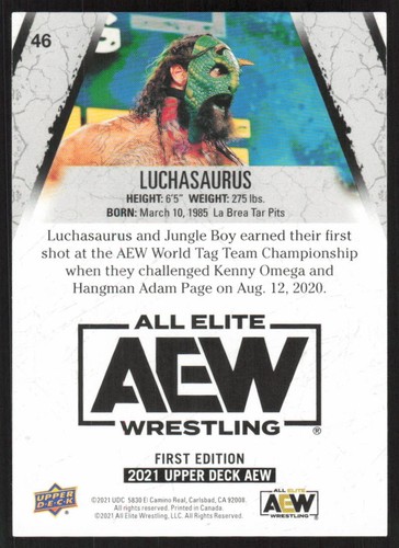 2021 Upper Deck AEW Gold RC Luchasaurus #46 - Picture 2 of 2