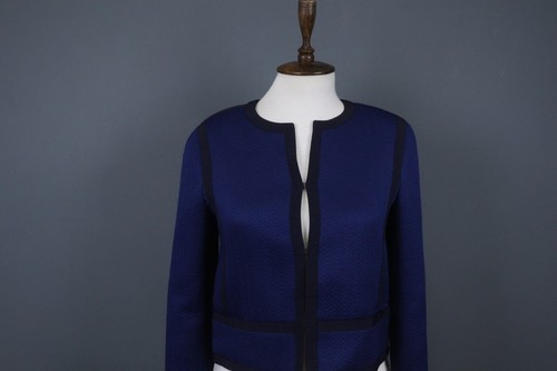 SANDRO Blue Long Sleeve Trim Collarless Blazer Jacket Size 36 - Picture 2 of 14