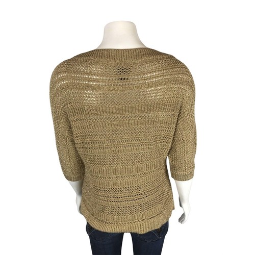 Chicos Travelers Womens Sweater Size 0 Small 4 Gold 3/4 Dolman Sleeve Open Knit - Picture 2 of 7