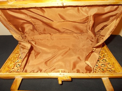 Vintage-Mid Century Bambus Tiki Korb Holz Seide gefüttert Mod Handtasche Clutch Handtasche - Bild 6 von 8