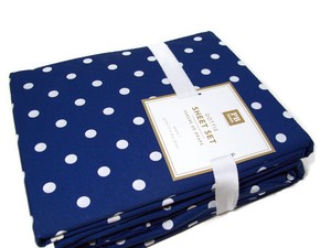 Pottery-Barn-Teen-Multi-Colors-Dark-Blue-Dottie-Dot-Cotton-Queen-Sheet-Set-New