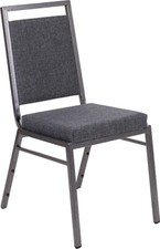 Square Back Stacking Banquet Chair with Gray Fabric and Silver Vein Frame