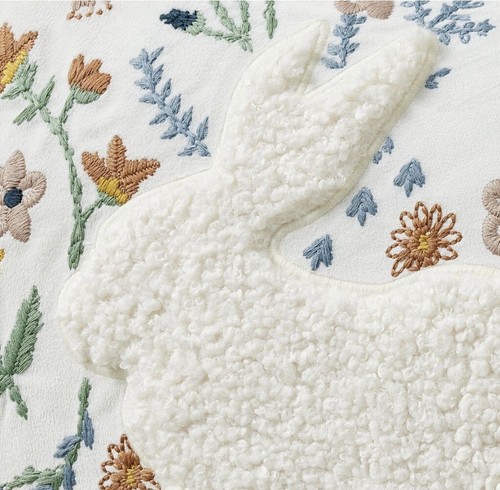 Pottery Barn BUNNY EMBROIDERED PILLOW COVER 20 x 14 LUMBAR Crewel Velvet Rabbit - Picture 3 of 7