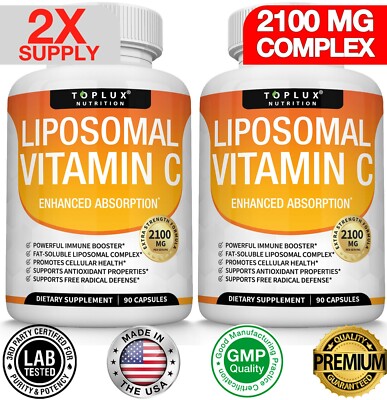 Liposomal Vitamin C 2100 MG Capsules (2 PACK) High Absorption Vitamin C Pills 