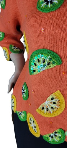 Vtg Design Options By Philip & Jane Gordon Orange Lemon & Lime Cardigan Sweater - Picture 14 of 18