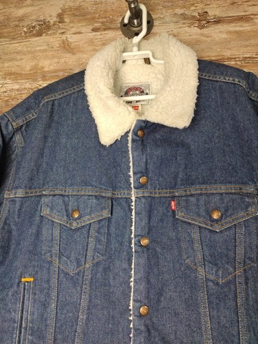 AUTHENTIC LEVIS Sherpa Lined Denim Trucker Jacket VTG 80’s 90's Large Grunge Y2K - Picture 2 of 8
