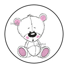 30 ADORABLE TEDDY BEAR STICKERS ENVELOPE SEALS LABELS 1.5" ROUND FAVORS