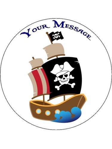 Topper torta di compleanno rotondo personalizzato nave pirata 7,5 - Foto 1 di 3