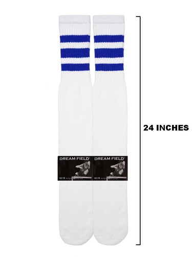 4 Paar weiße Schlauchsocken mit blauen Streifen Baumwolle 24" cm lang - Bild 2 von 2