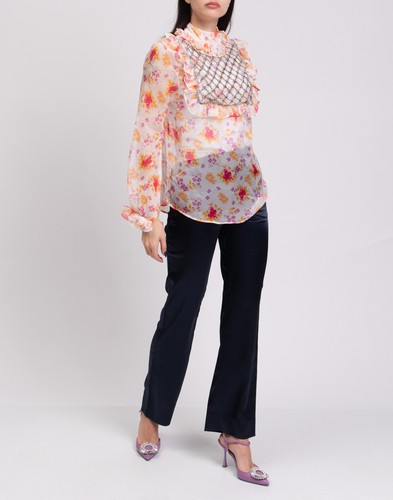 RRP€490 DODO BAR OR Chiffon Top IT40 US4 UK8 S Floral Rhinestones High Neck - Picture 2 of 12