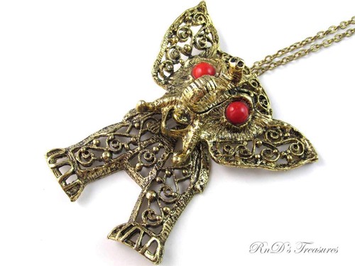 Vintage JULIANA D&E Large Articulated Elephant Pendant Necklace BOOK PIECE