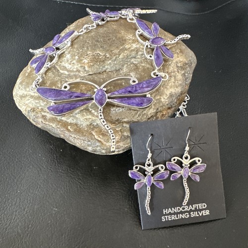 Dragonfly  Purple Stone Necklace Navajo Sterling Silver Pendant Earrings 16257 - Bild 5 von 12