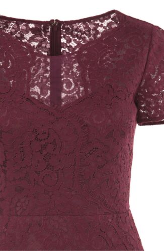JS COLLECTIONS Dark Berry Red Lace Illusion Sheer Yoke Faux Wrap Sheath Dress 6 - Picture 8 of 8