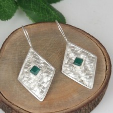 Handcrafted 925 Sterling Silver Green Onyx Gemstone Dangle Earrings Jewelry