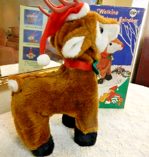 Vintage Musical Christmas Walking Reindeer Animated Light-up Nose Plush - Works! - Picture 3 of 7