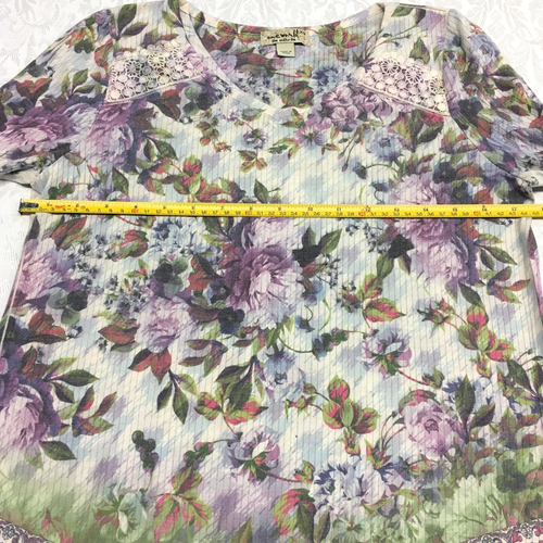 Oneworld Top Size XS Pretty Florals Crocheted sleeve - Picture 11 of 13