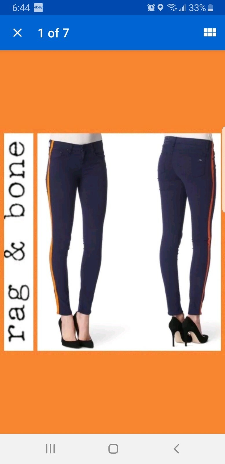 Rag and Bone Sz 28 women's Pant jeans orange stripe legging skinny Iris Tuxedo Rag and Bone Sz 28 women's Pant jeans orange stripe legging skinny Iris Tuxedo