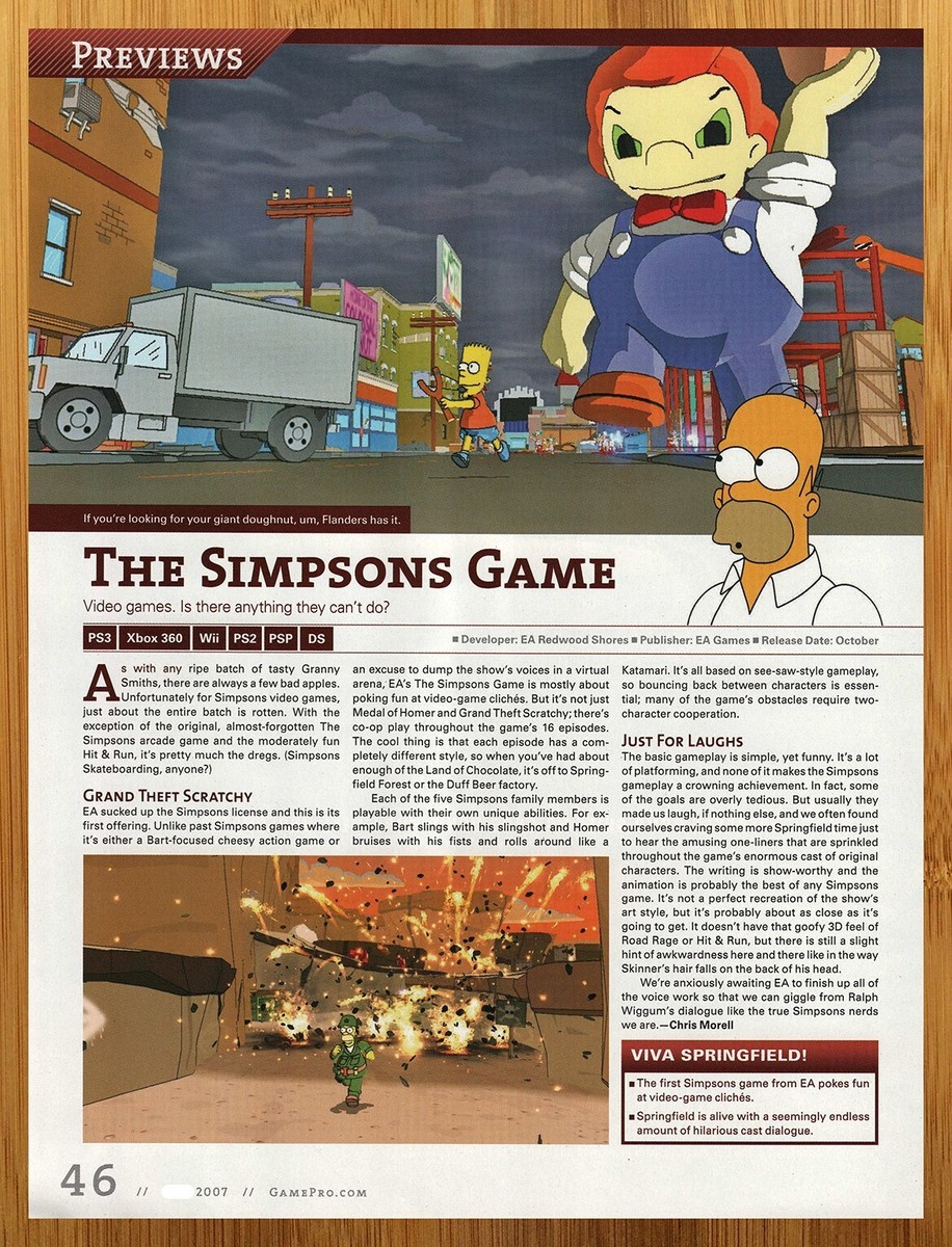 2007 The Simpsons Game PS3 Xbox 360 Wii PS2 PSP DS Print Ad/Poster
