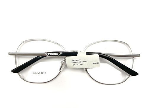 Prada Eyeglasses Glasses VPR 64Y GAQ-1O1 Polished Silver w/ Black Rims 54-18-135 - Picture 7 of 9
