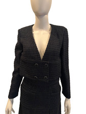 Chanel Cropped Jacket Black Tweed Metallic 36