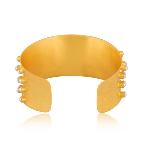 Gemstone Wide Cuff Yellow Gold Plated Multi stone Brass Pearl Tower Bracelet - Picture 3 of 3