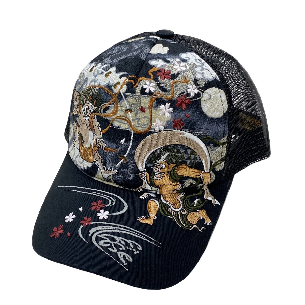 Ripple Japanese Pattern Embroidered Mesh Back Baseball Cap Fujin